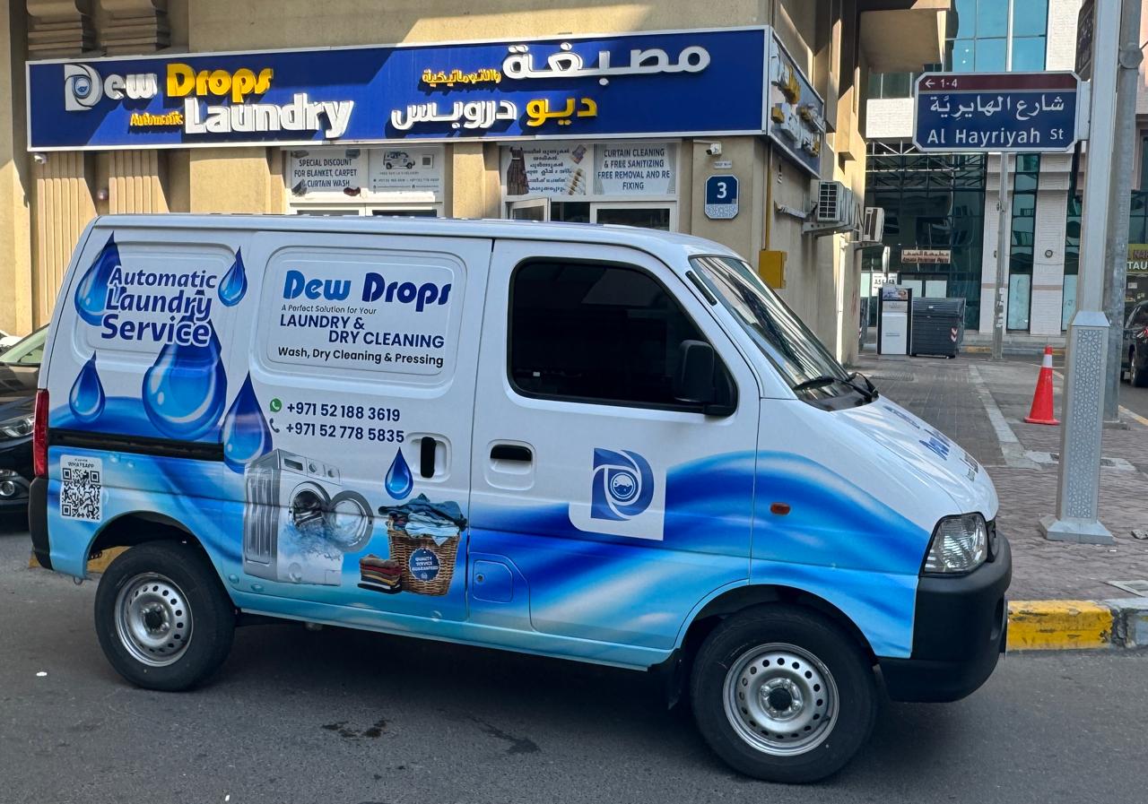 Laundry delivery van with parcels